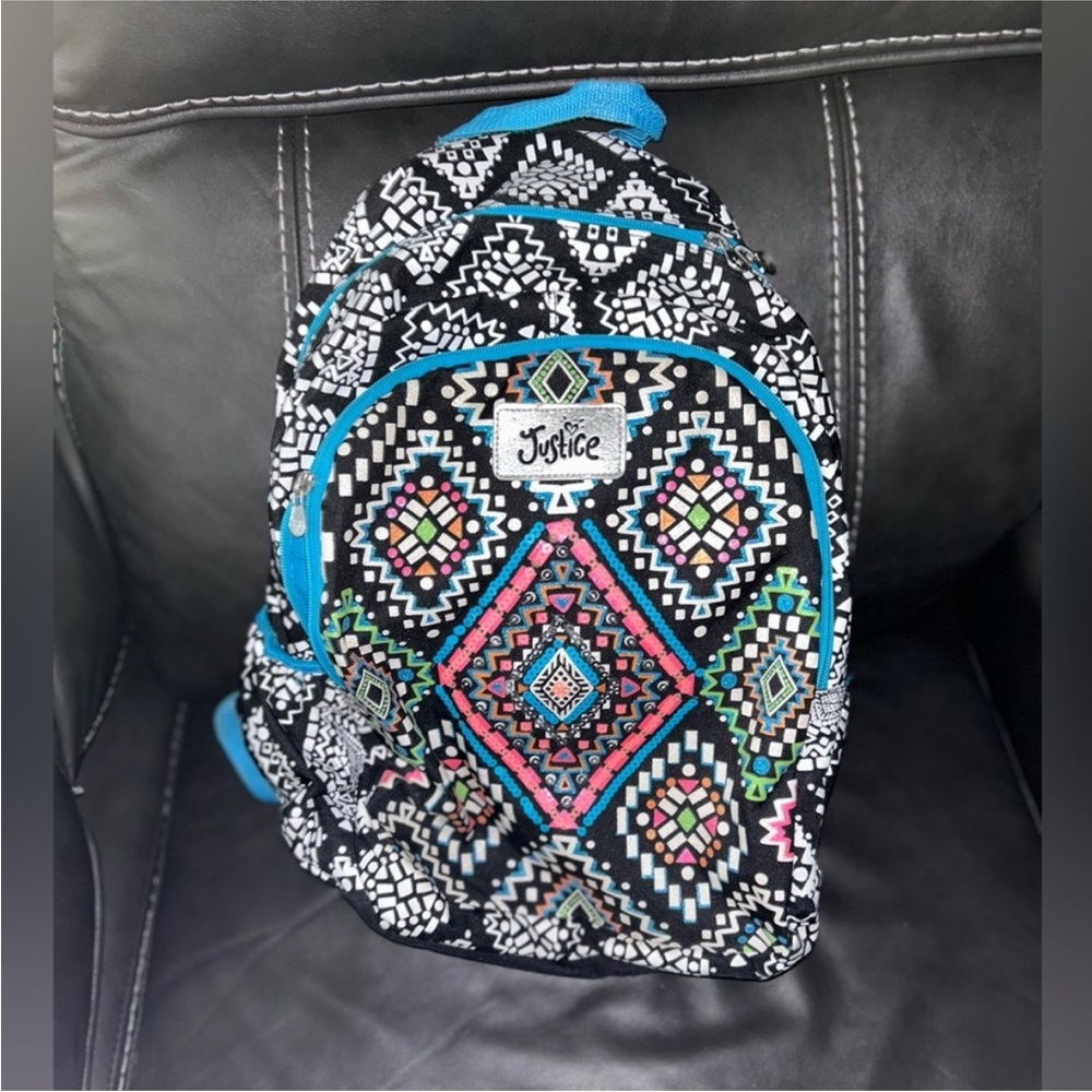 Justice Girls Geometrical Design with Sequins Black & White Backpack